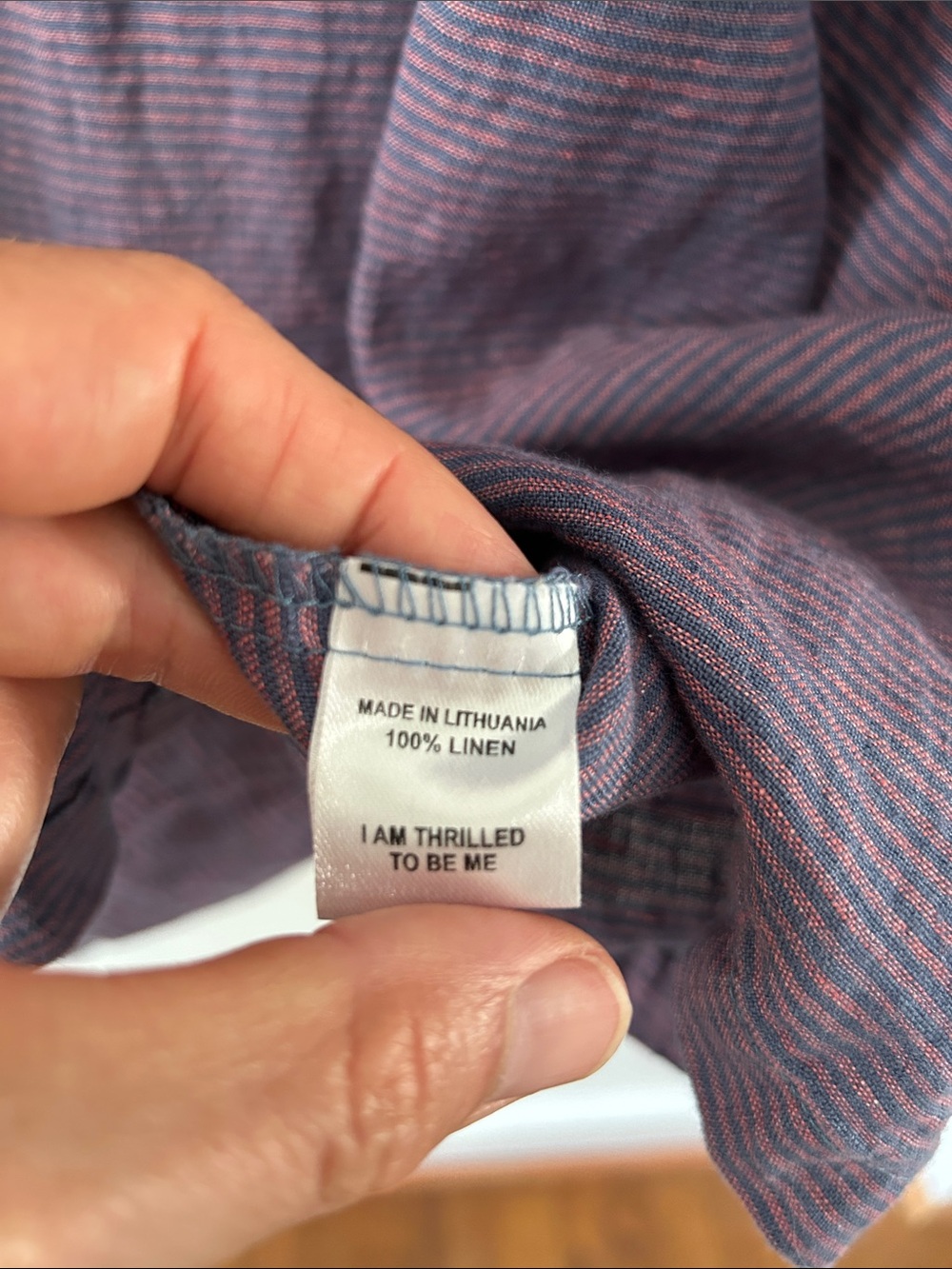 Flax Lavender Stripe Long-Sleeve Top Oversized Lagenlook Linen Coastal Popover - Picture 4 of 15